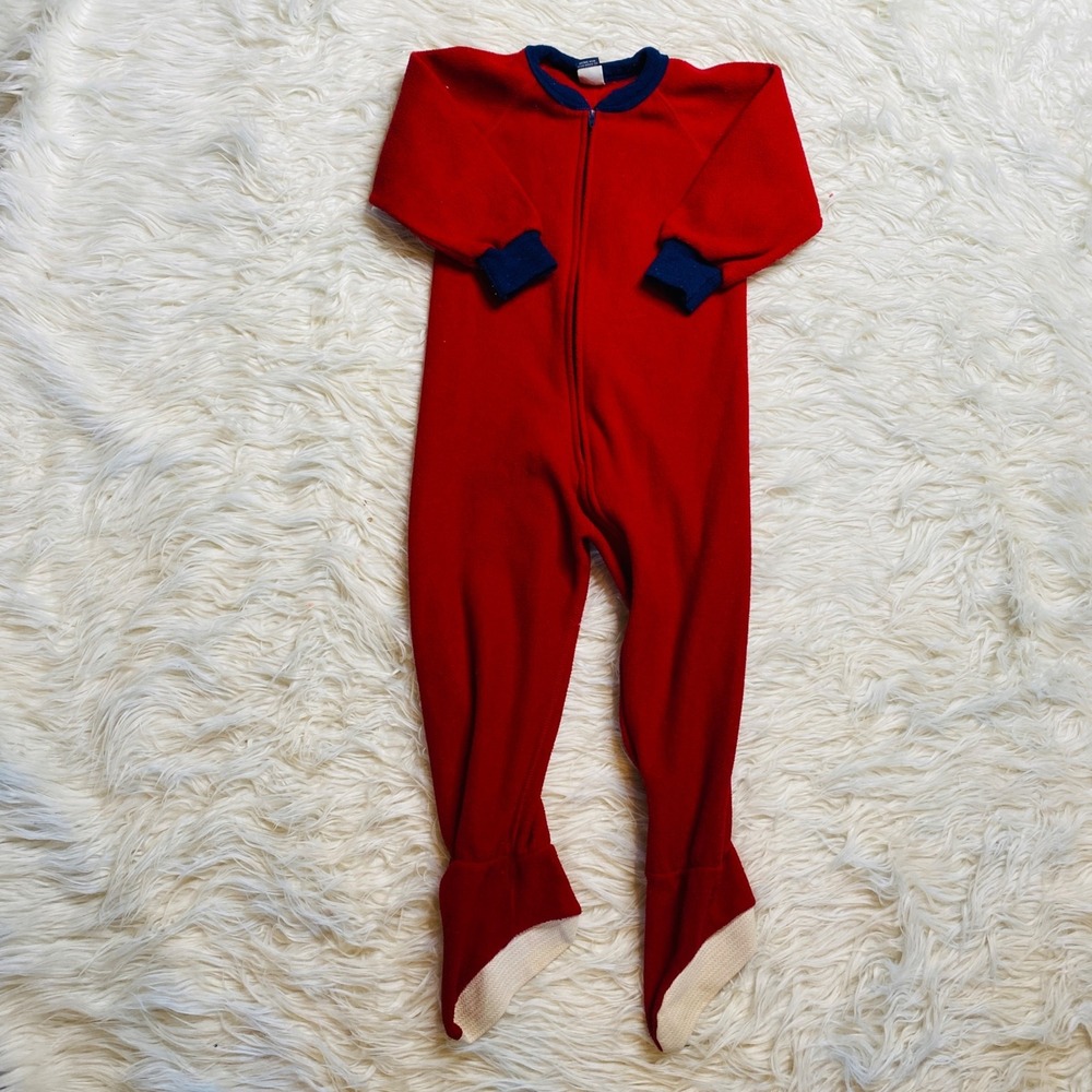 Lands End Pajamas 4T Fleece Footed Full Zip One‎ Piece Suit Sleepwear USA Made